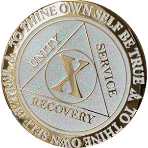 10 سنوات AA Medallion Reflex White Glitter Gold Plated Color Chip