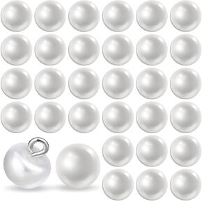 30 PCS Pearl Buttons for Clothes 10 mm Buttons for Sewing, Round Pearl Buttons with Shank, White Decorative Buttons for Dresses, Shirts, DIY Crafts