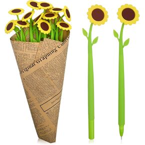 12 PCS Sunflower Pens, Sunshine Flower Pen, Sunflower Party Favors Gifts for Women Teacher, Office Desk Decor Accessories, Classroom School Supplies Stationary Set for Writing Journal Planning