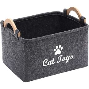 Large cat toy bin cat shallow toy baskets - Perfect for Collapsible Bin for Living Room, Playroom, Closet, Home Organization - Grey - Rectangle - Cat