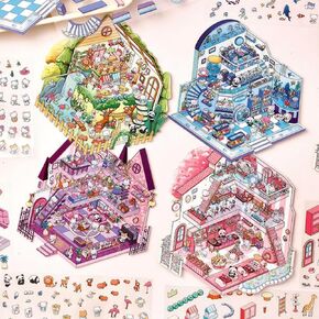 5 Sets DIY 3D House Stickers Kit for Adults & Teens - Chinese Wedding, Retro Business, Detective Agency, Hospital Scenes, Creative Cartoon Pass The Time for Stress Relief & Home Decoration
