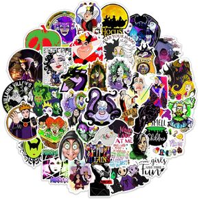 TWGOGOTIC Cartoon Witch Villain Stickers 50pcs, Waterproof Vinyl Decals for Laptop, Skateboard, Bicycle, Car, Water Bottle, Halloween Decorations Gifts