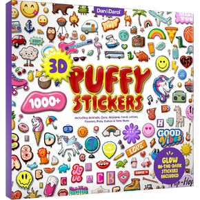 1000+ 3D Puffy Stickers for Kids, Teens, Toddlers Ages 2-4 Years, Girls & Boys - Assorted Fun Cute Aesthetic Stickers for Book, Scrapbooking, Craft, Decorating, Laptop, Summer - Bulk Sticker Packs