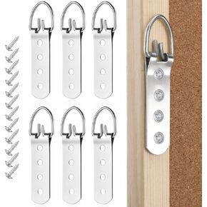 6 PCS Super Heavy Duty Extra Large Strap Hanger Heavy Duty Picture Hanger D Ring Hangers Stainless Steel Picture Frame Hangers with 24PCS Screws Mirror Hanging Hardware for Hanging Pictures