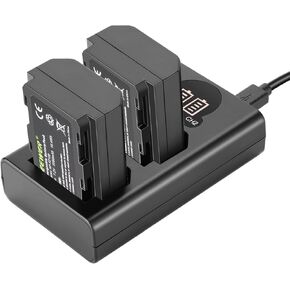 Neewer NP-FZ100 Replacement Battery Charger Set, Compatible with Sony ZV-E1, FX3, A1, A9 II, A7R V, A7S III, A7 IV, A7C, 2-Pack 2280mAh Li-ion Batteries, Dual USB Charger with LCD Screen, USB-C Cable