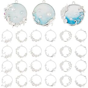 Olycraft 24pcs Sea Open Bezel Charms 6 Style Ocean Ocean Open Frame Frame Resint Bezel Tharms سحرية إطارات راتنجات جوفاء مع حلقة لصنع المجوهر
