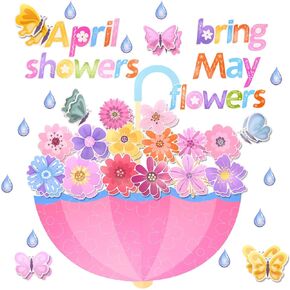 59 PCS April Showers Bring May Flower Decorations Spring Bulletin Board Spring Classroom Classeuts Decorations for School Whiteboard Window Party Decord Supplies