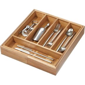 iDesign Expandable Acacia Wood Cutlery Drawer Organizer -Natural