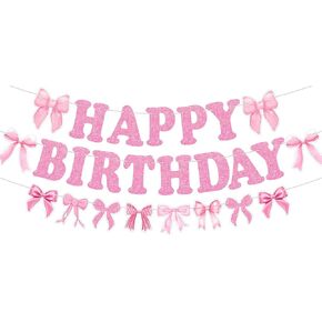 Bow Happy Birthday Banner & Garland Set - Pink Bow Party Decorations Pink Bow Garland Birthors Bow Temper Forms Form
