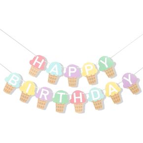 لافتة عيد ميلاد سعيد الآيس كريم - ديكور حفل عيد ميلاد الآيس كريم ، لافتة عيد ميلاد صيفية ، راية عيد ميلاد الآيس كريم ، آيس كريم أول دعائم