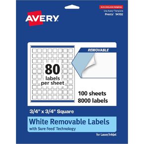 Avery Matte White White Dequable Dequary مع تقنية الأعلاف المؤكدة ، والطباعة إلى الحافة ، و 3/4 "× 3/4" ، و 1200 ملصقات قابلة للإزالة ، وعلامات ليزر/حبر قابلة للطباعة