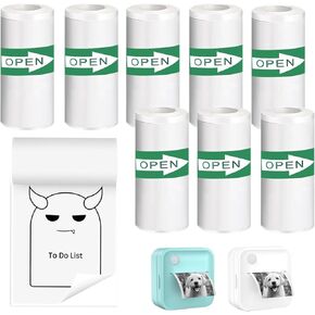 Mini Thermal Printer - 8 Rolls 50x15mm Phite Self -Defive Label Tape للطابعة المحمولة ، ملصقات ملصقات لمنظمة مدرسة المكاتب المنزلية