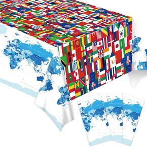 تحية الحفلات 3pcs العلم الدولي TableCover World Flag Tableth tableoth يمكن التخلص من طاولة المستطيل الغلاف من البلاستيك طاولة القماش ديكورات لحزب الحفلات لإصدار ديكور عيد ميلاد مفضلات 108 × 54 بوصة