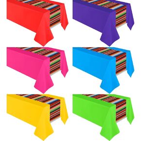 6 PCS Mexican Fiesta Tablecloth 54 × 108 '' Table Runner Blastic Fiesta Tabled Table Cover for Taco Night Festive Mexican Party Decorations (Colorful)