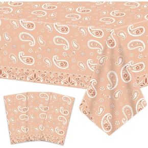 GISGFIM 3PCS Western Bandana tablecloth Party Decorations Pink Paisley Plastic Table Cover يمكن التخلص منها