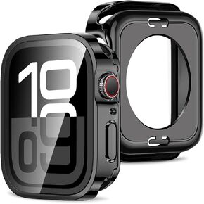 Amizee 2 in 1 Case [2-Pack] Compatible with Apple Watch Series 10 46mm with Built-in Screen Protector, Straight Edge Hard PC Full Body Protective Cover for iWatch 46mm, Black