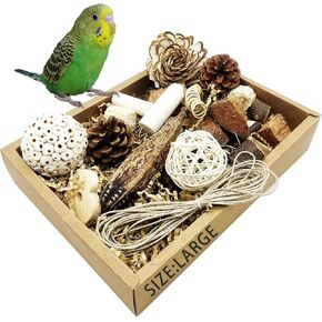 Bird Foraging Toys Box, Parrot Shredding and Chewing Toys with Paper Drawer Box for Parakeets, Cockatiels, Hamster, Conures, Love Birds, and Small to Medium Birds(Natural)