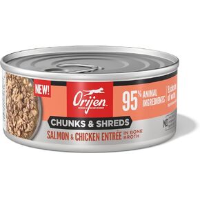 ORIJEN Chunks & Shreds Salmon & Chicken Entrée, 5.5oz, case of 6 cans
