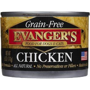 Evanger's Grain-Free 100% Chicken Dog/Cat Canned Food, 24-Pack of 6-Oz cans