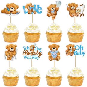 24 PCS Beab Bear Cupcake Toppers for Baby Shower - jungle Animal موضوع مزخرف لكعكة حفلة عيد الميلاد - الأزرق in Kuwait