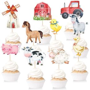 Spakon 40 PCS Farm Animal Cupcake Toppers Cake Cakes Picks Farm Party Decorations Barnyard Birthday Party Supplies