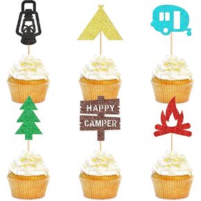 24 PCS Beab Bear Cupcake Toppers for Baby Shower - jungle Animal موضوع مزخرف لكعكة حفلة عيد الميلاد - الأزرق