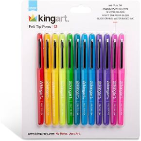 Kingart Studio Felt Tip Lip ، Medium Point ، وضع 12 ألوانًا زاهية فريدة من نوعها