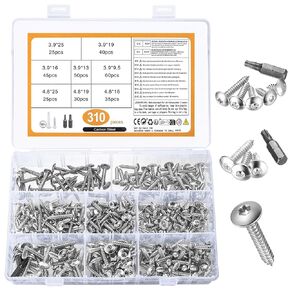Truss Head Screws with Star Drive, 310 Pcs #10#8 Round Washer Head Wood Screw Assortment Kit, Self Tapping Cabine Furniture Wood Star Drive Screws