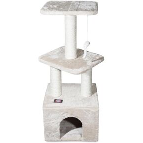 منتجات الحيوانات الأليفة المهيبة 40 بوصة بيج Casita Cat Furniture Condo House Scratchener Multi Level Tele Pet Tree