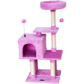 KIYUMI 18PINK TREE TREE CAT CAT CONTO مع SISAL SCRACKING POST للقطط الداخلية Cat Tree Cat Furniture مع جثم أرجوحة ولعب كرة القطط ، مركز نشاط الحيوانات الأليفة متعدد المستويات