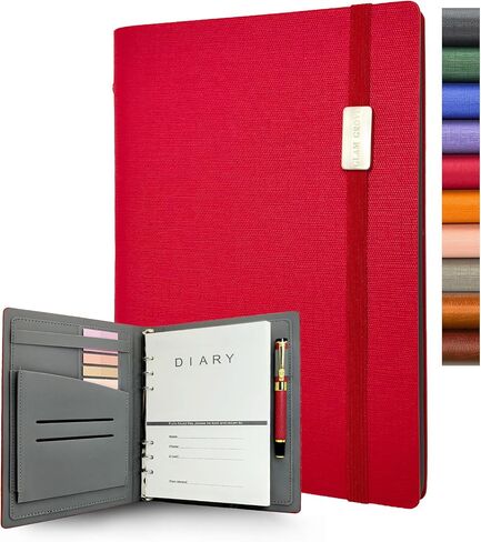 A5 Binder Binder Notebook - Hardcover الأنيق ، 160 صفحة من ورقة سميكة 100 جرام ، تصميم 6 حلقات مع حلقة القلم وجيوب - مثالية للكتابة والسفر والعمل والمدرسة (أحمر) in Kuwait