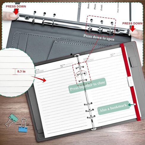 A5 Binder Binder Notebook - Hardcover الأنيق ، 160 صفحة من ورقة سميكة 100 جرام ، تصميم 6 حلقات مع حلقة القلم وجيوب - مثالية للكتابة والسفر والعمل والمدرسة (أحمر) in Kuwait