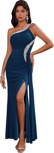 ANGEL FASHIONS Women's One Shoulder Ruching Beading Ribbon Soft Evening Gown Red Size 18 in Saudi Arabia
