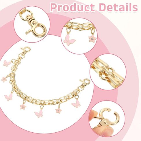 UXCELL 2PCS 10 "أحزمة سلسلة موسع المحفظة ، سحر إكسسوارات حقيبة للنساء تعامل مع الديكور بديل مع قلادة فراشة الزهور ، الأرجواني in Kuwait