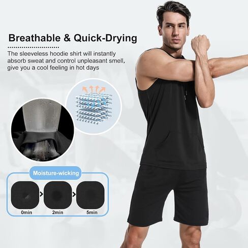 MEETYOO Sleeveless Workout Hoodie Men, Quick Dry Tank Tops Muscle Gym Sports T-Shirts in Kuwait