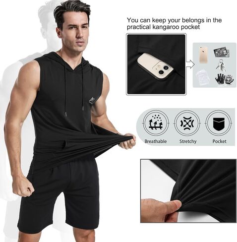 MEETYOO Sleeveless Workout Hoodie Men, Quick Dry Tank Tops Muscle Gym Sports T-Shirts in Kuwait