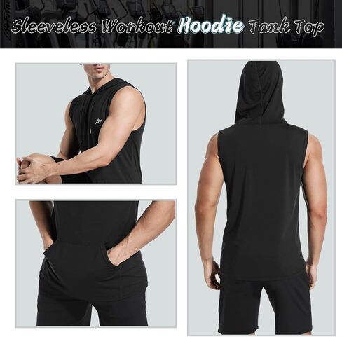 MEETYOO Sleeveless Workout Hoodie Men, Quick Dry Tank Tops Muscle Gym Sports T-Shirts in Kuwait