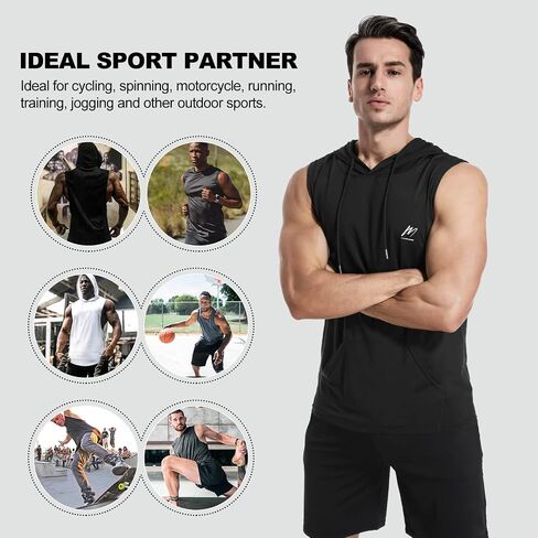 MEETYOO Sleeveless Workout Hoodie Men, Quick Dry Tank Tops Muscle Gym Sports T-Shirts in Kuwait