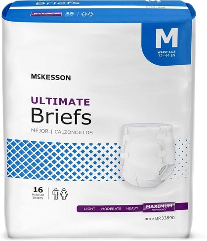 McKesson Ultimate Briefs, Incontinence, Adult Unisex, Maximum Absorbency, Medium, 16 Count, 1 Pack in Saudi Arabia