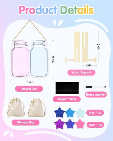Swooflia Dual Magnetic Reward Jar Classroom for Kids - Rose & Blue Star Jar Reward System Home, Positive Behavior Potty Training Management and Goal Tracking for Girls Boys in Kuwait