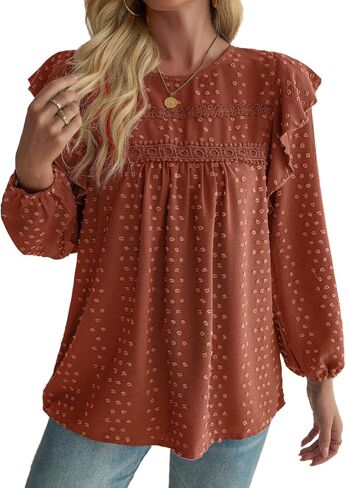 Womens Long Sleeve Tops Ruffle Swiss Dot Boho Crochet Loose Fit Flowy 2025 Fall Blouses Tunic Dressy Casual Shirts in Saudi Arabia