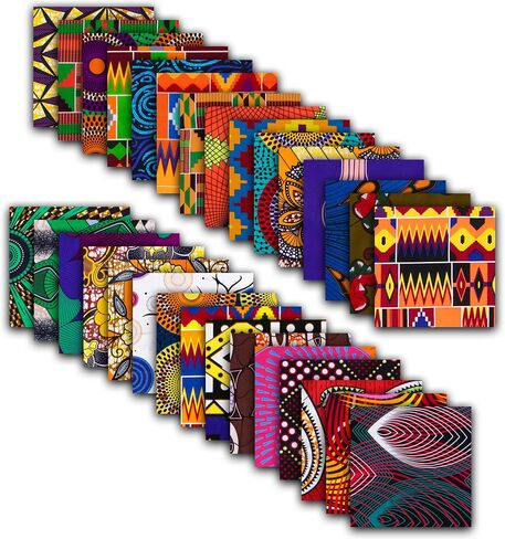 30 Pcs 25 x 25 cm/9.8 x 9.8 inches Cotton African Fabric Square No Repeat Patchwork Fabric Printed Craft Fabric Bundle Patchwork Craft for DIY Sewing Fabric Craft Accessories in Saudi Arabia