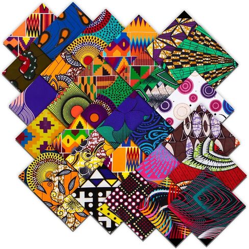 30 Pcs 25 x 25 cm/9.8 x 9.8 inches Cotton African Fabric Square No Repeat Patchwork Fabric Printed Craft Fabric Bundle Patchwork Craft for DIY Sewing Fabric Craft Accessories in Saudi Arabia