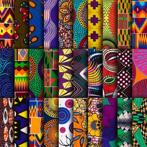 30 Pcs 25 x 25 cm/9.8 x 9.8 inches Cotton African Fabric Square No Repeat Patchwork Fabric Printed Craft Fabric Bundle Patchwork Craft for DIY Sewing Fabric Craft Accessories in Saudi Arabia