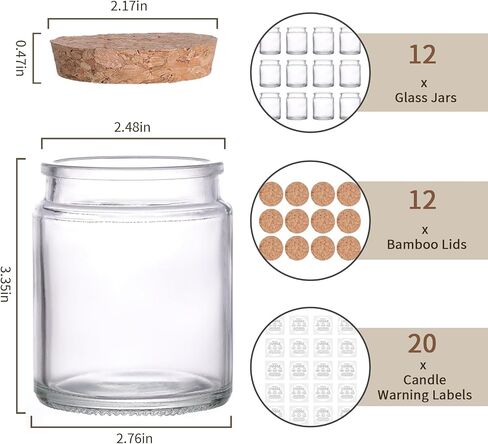 12pcs شمعة الجرار لصنع الشموع ، والكرات الزجاجية 7.5 أوقية مع أغطية خشبية وعلامات ، وحاويات الشموع ل DIY ، والهدايا ، وصنع الشموع ، وتوصيلات الطاولة in Kuwait