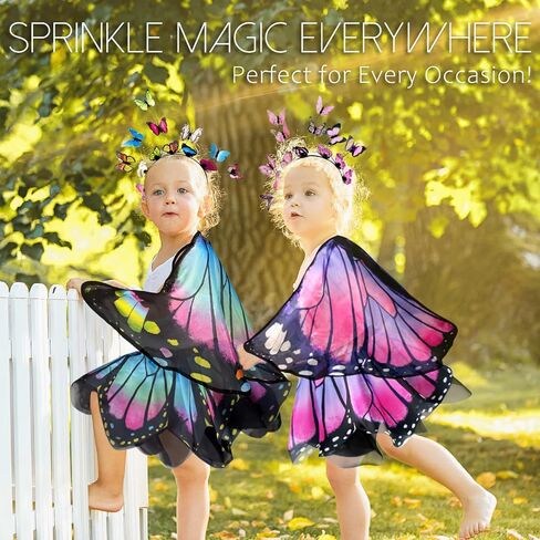 iROLEWIN Kids Toddler Butterfly-Wings-Costume for Girls Fairy-Wings Tutu Headband as Princess Dress-Up Toys Birthday Gifts 3+ in Kuwait