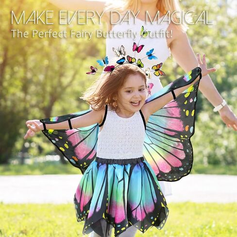 iROLEWIN Kids Toddler Butterfly-Wings-Costume for Girls Fairy-Wings Tutu Headband as Princess Dress-Up Toys Birthday Gifts 3+ in Kuwait