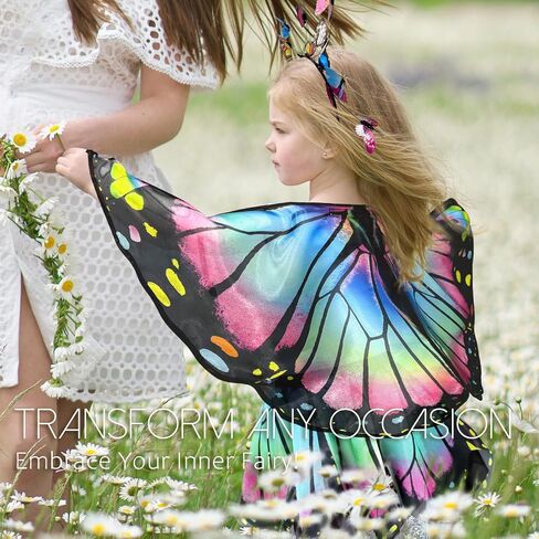 iROLEWIN Kids Toddler Butterfly-Wings-Costume for Girls Fairy-Wings Tutu Headband as Princess Dress-Up Toys Birthday Gifts 3+ in Kuwait