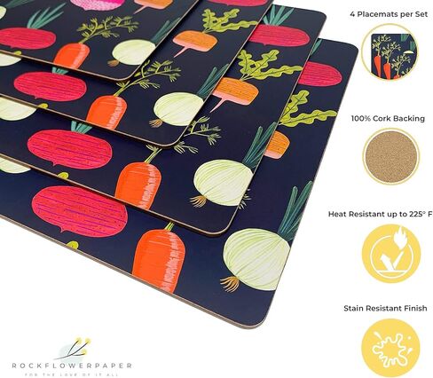 Cork Placemats: 4pc Set Heat Resistant Red Lobby Cork Backed Placemats - 16" x 12" Hardboard Placemats with Cork Backing for Dining Table - Perfect for Weeknights & Entertaining - rockflowerpaper in Saudi Arabia