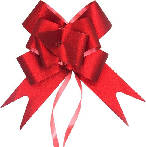 40 Pcs Glitter Pull Bows,6 inch Wide Gift Bow for Gift Wrapping,Large Pull Bows for Gift Baskets,Plastic Pull Bows for Wedding Gift Boxes Florist Packaging(Red) in Kuwait